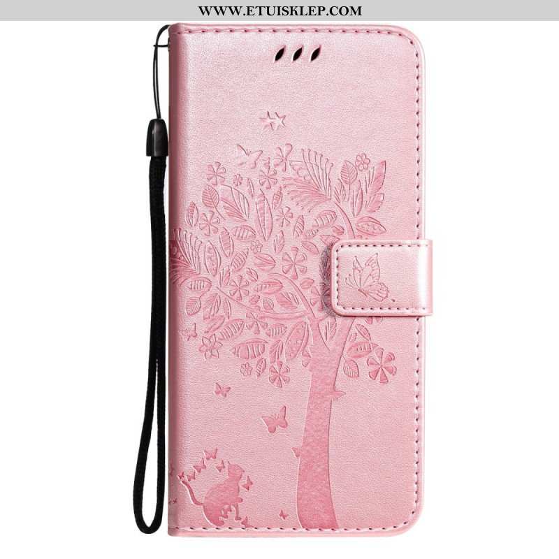 Etui Folio do Samsung Galaxy M12 / A12 z Łańcuch Drzewo I Pasiasty Kot